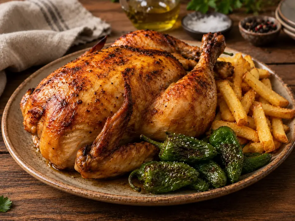 Pollo Asado con Patatas y Pimientos