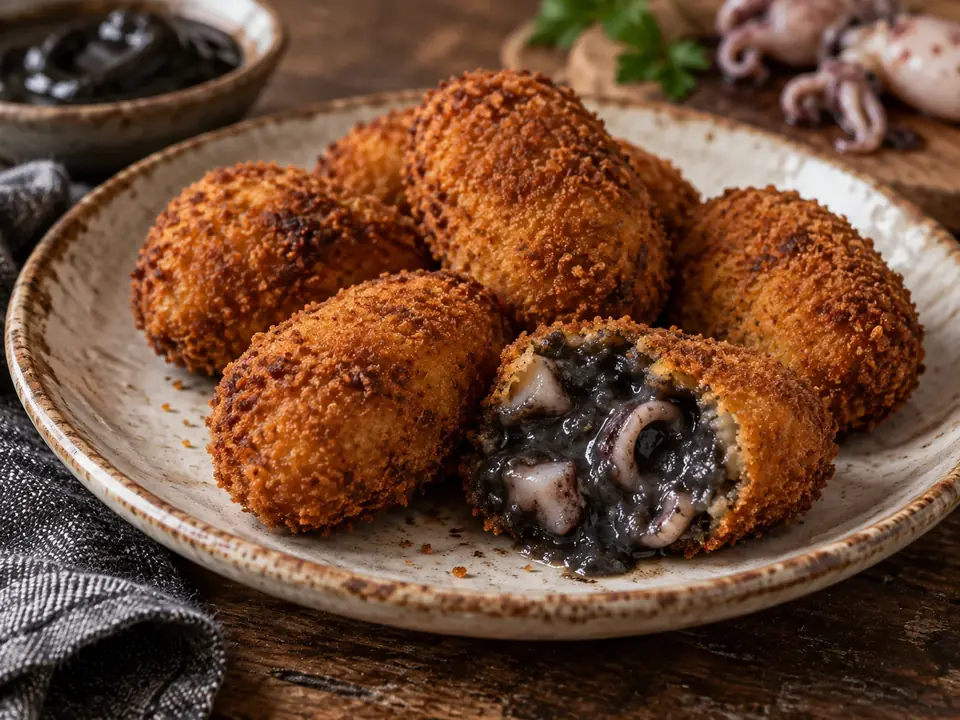 Croquetas de Chipirones en su Tinta
